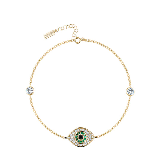PAVE LARGE EVIL EMERALD EYE BRACELET