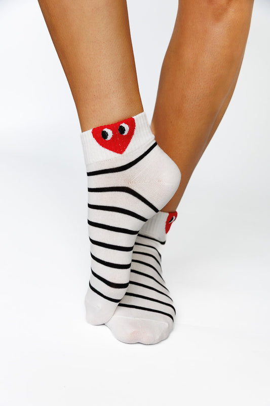 STRIPE HEART SHORT SOCKS LIMLIM