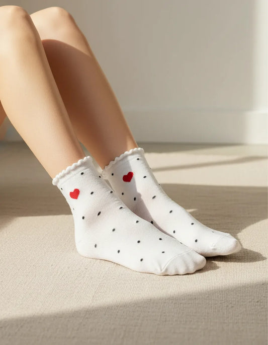 POLKA DOT HEART ANKLE SOCKS
