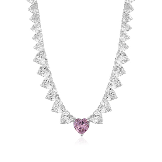 PINK HEART TENNIS NECKLACE