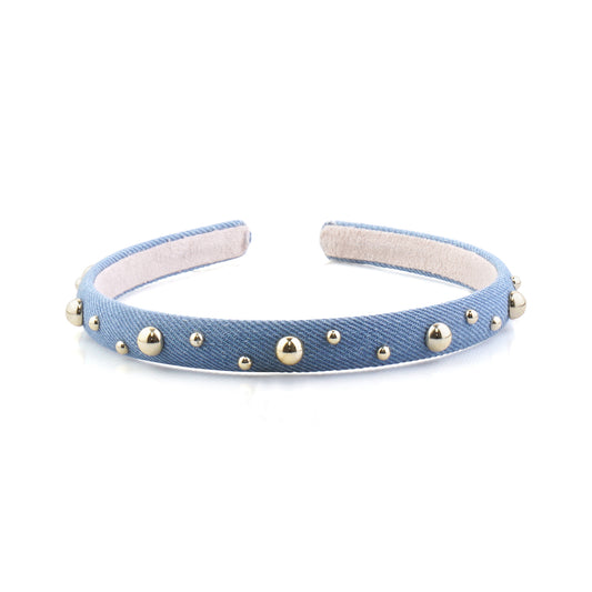 GOLD STUD HAIRBAND DENIM