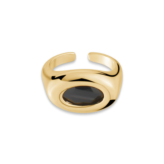OVAL BLACK CRYSTAL RING