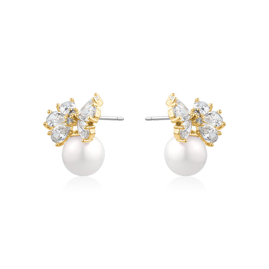 CRYSTAL BOW PEARL EARRINGS