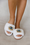 BEADED EVIL EYE SLIPPERS Limlim fashion accessories