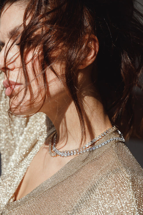 EMERALD CUT TENNIS NECKLACE Limlim fashion accessories