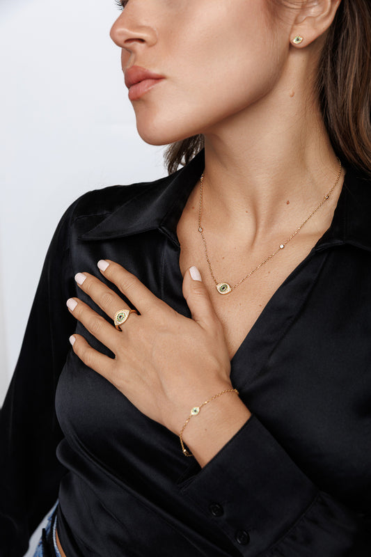 EMERALD EVIL EYE STUD