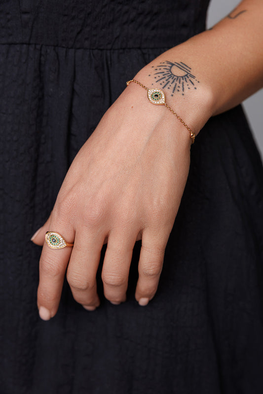 PAVE LARGE EVIL EMERALD EYE BRACELET