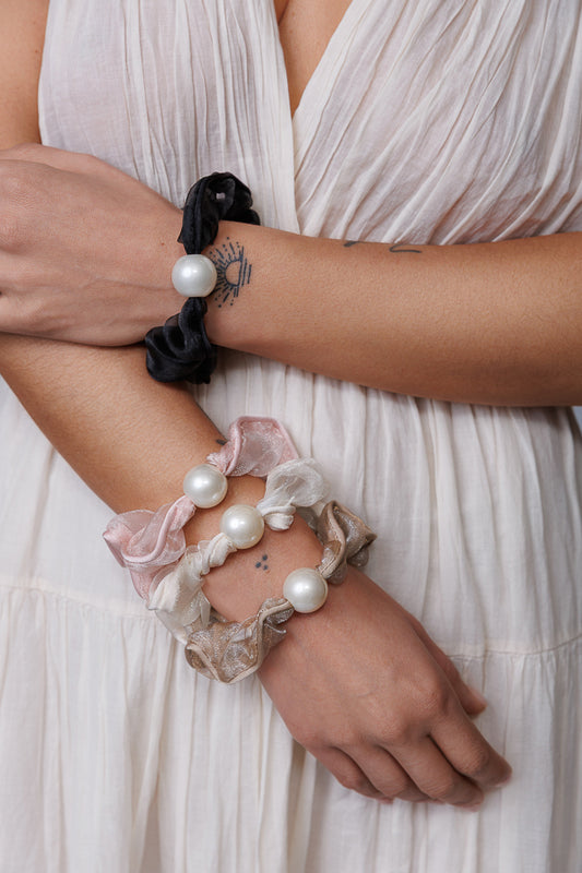 PEARL ORGANZA SCRUNCHIE  BUNDLE OF 4