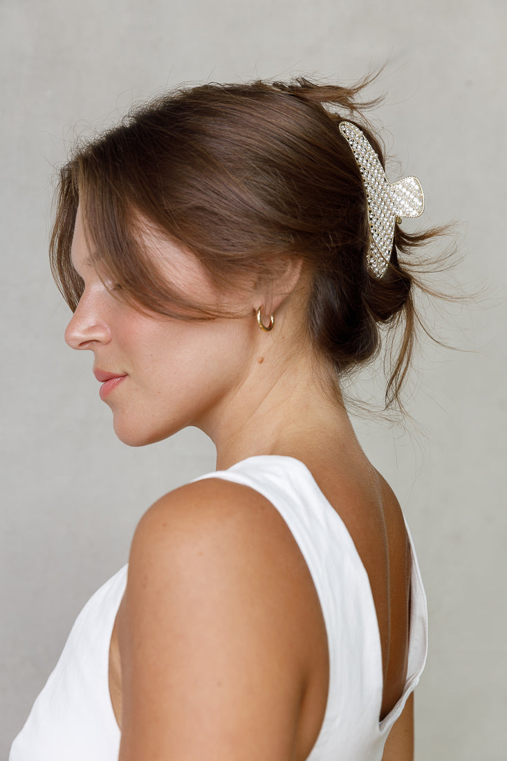 RECTANGULAR METAL PEARL CLIP Limlim fashion accessories