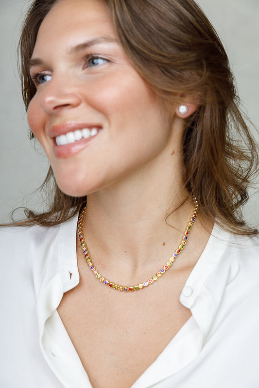 BEZEL RAINBOW TENNIS NECKLACE