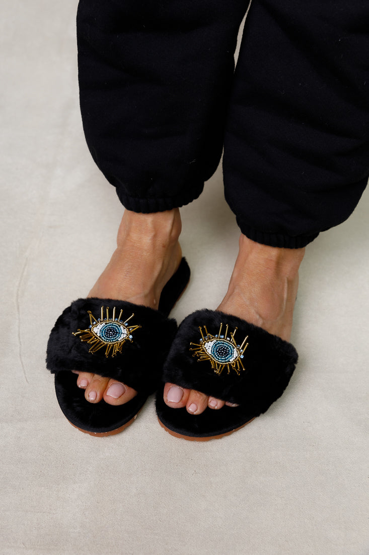 BEADED EVIL EYE SLIPPERS Limlim fashion accessories