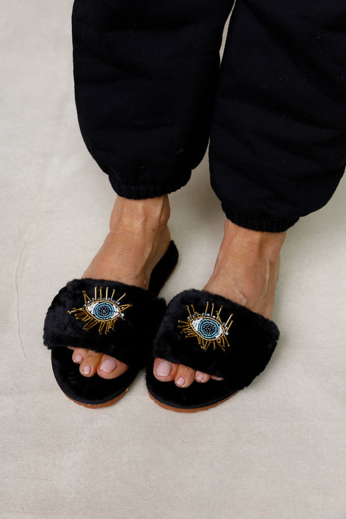 BEADED EVIL EYE SLIPPERS Limlim fashion accessories