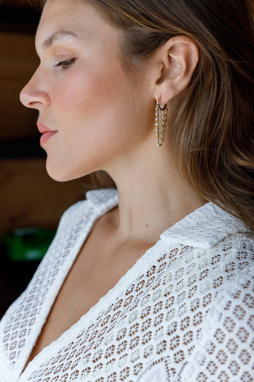 CRYSTAL BEZELCHAIN EARRINGS Limlim fashion accessories