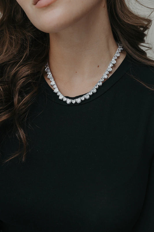 PINK HEART TENNIS NECKLACE