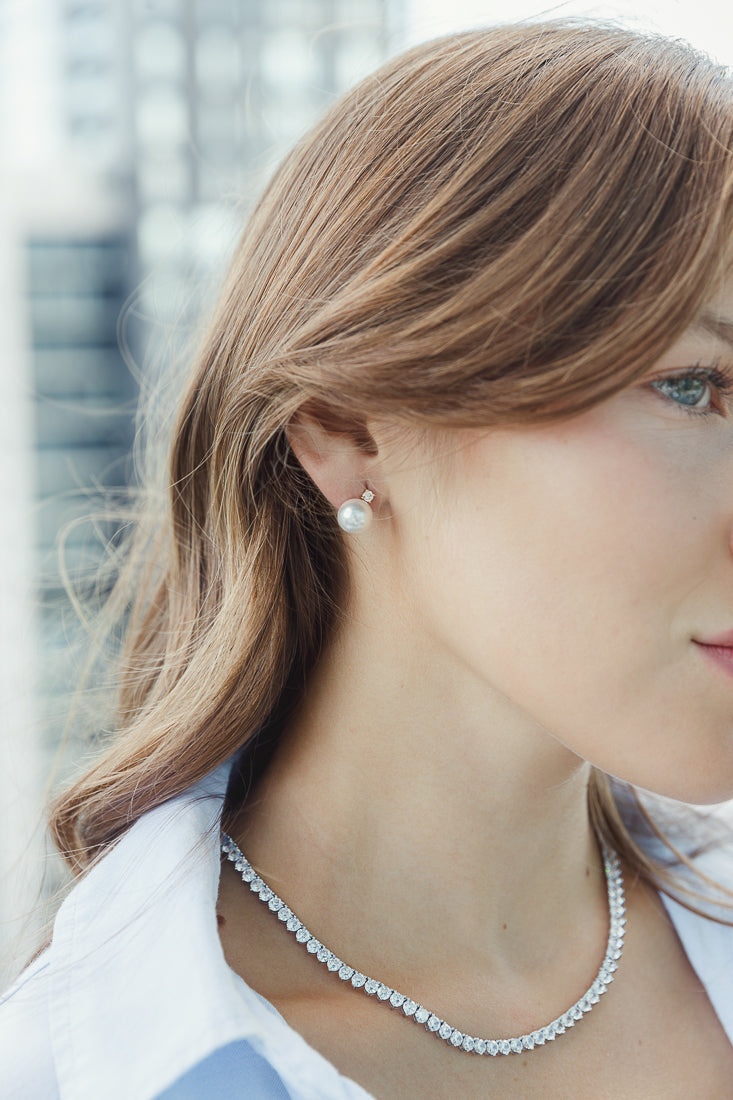 PEARL AND AUSTRIAN CRYSTAL DIAMOND STUD EARRINGS Limlim fashion accessories