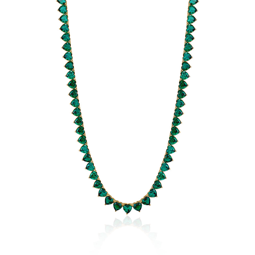 ALL HEARTS TENNIS NECKLACE EMERALD Limlim fashion accessories