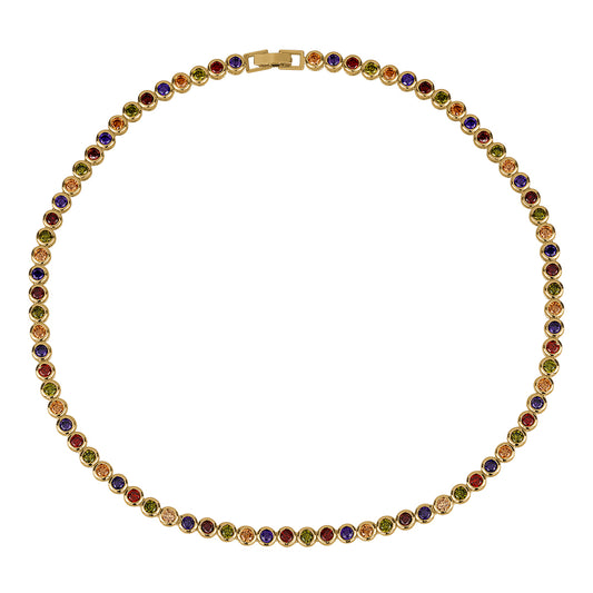 BEZEL RAINBOW TENNIS NECKLACE