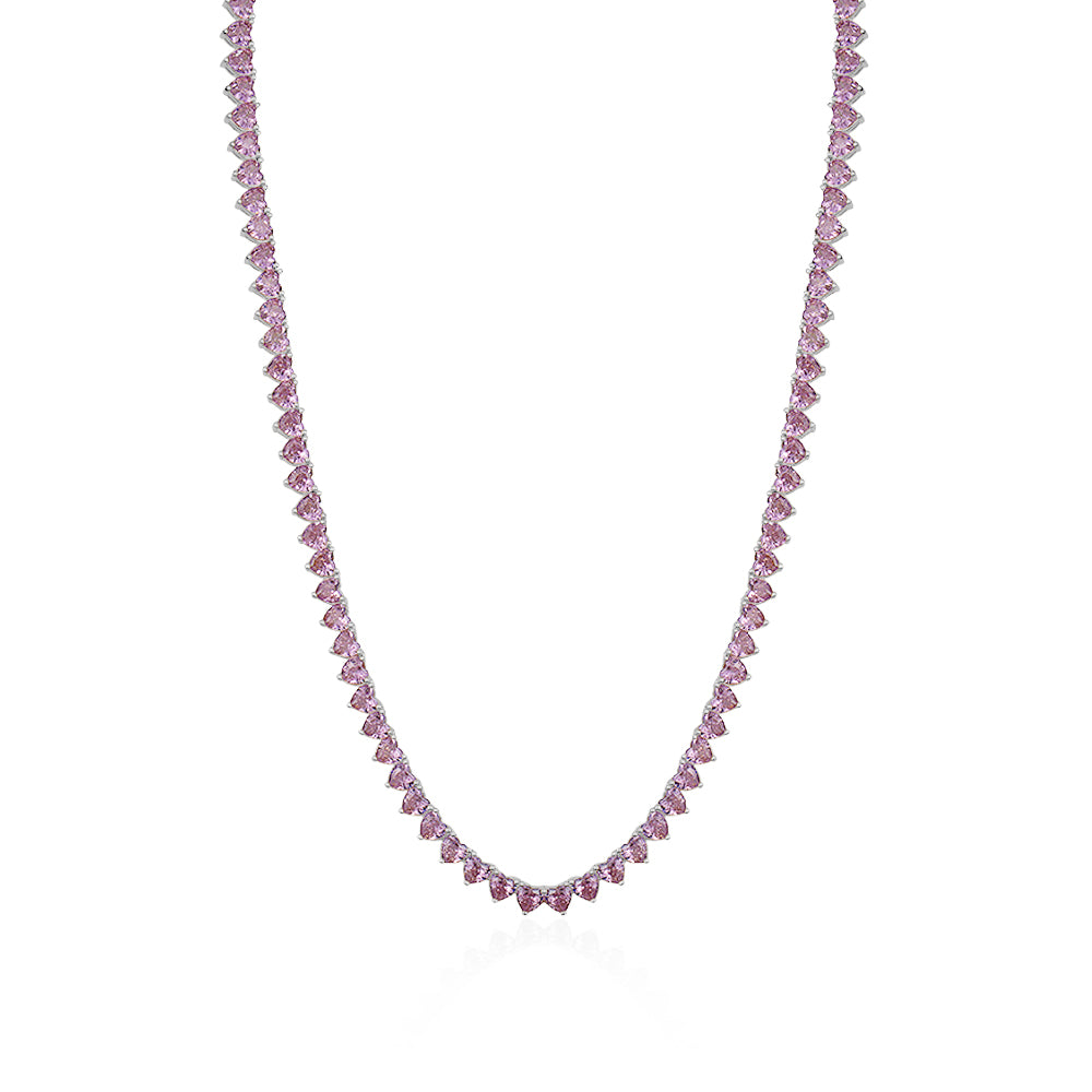 ALL HEARTS TENNIS NECKLACE PINK CRYSTALS Limlim fashion accessories