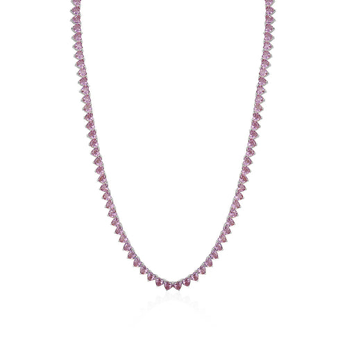ALL HEARTS TENNIS NECKLACE PINK CRYSTALS Limlim fashion accessories