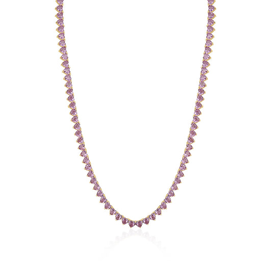ALL HEARTS TENNIS NECKLACE PINK CRYSTALS