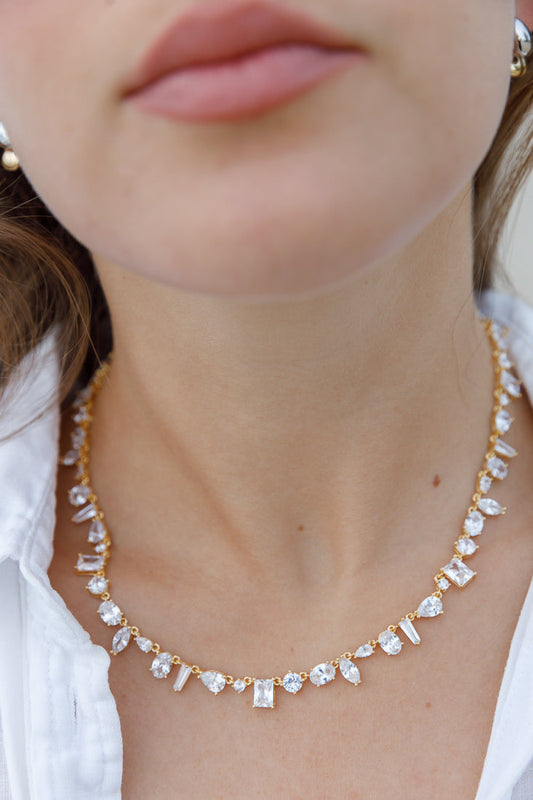 SPECTACULAL CRYSTAL TENNIS  NECKLACE GOLD Limlim fashion accessories