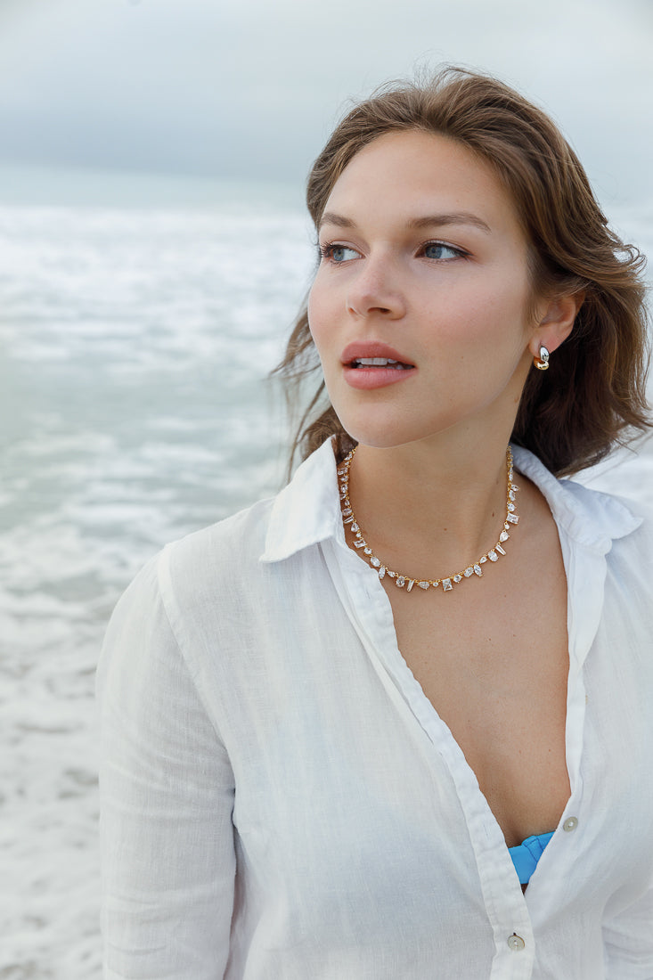 SPECTACULAL CRYSTAL TENNIS  NECKLACE GOLD Limlim fashion accessories